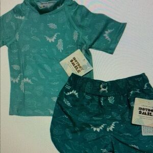 Kids Swim Set in Green Leaf Print